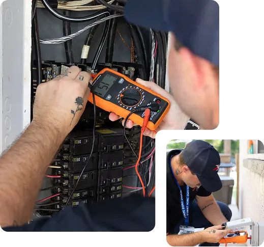 Electrician Testing Electrical Panel With Multimeter At Southwest Florida